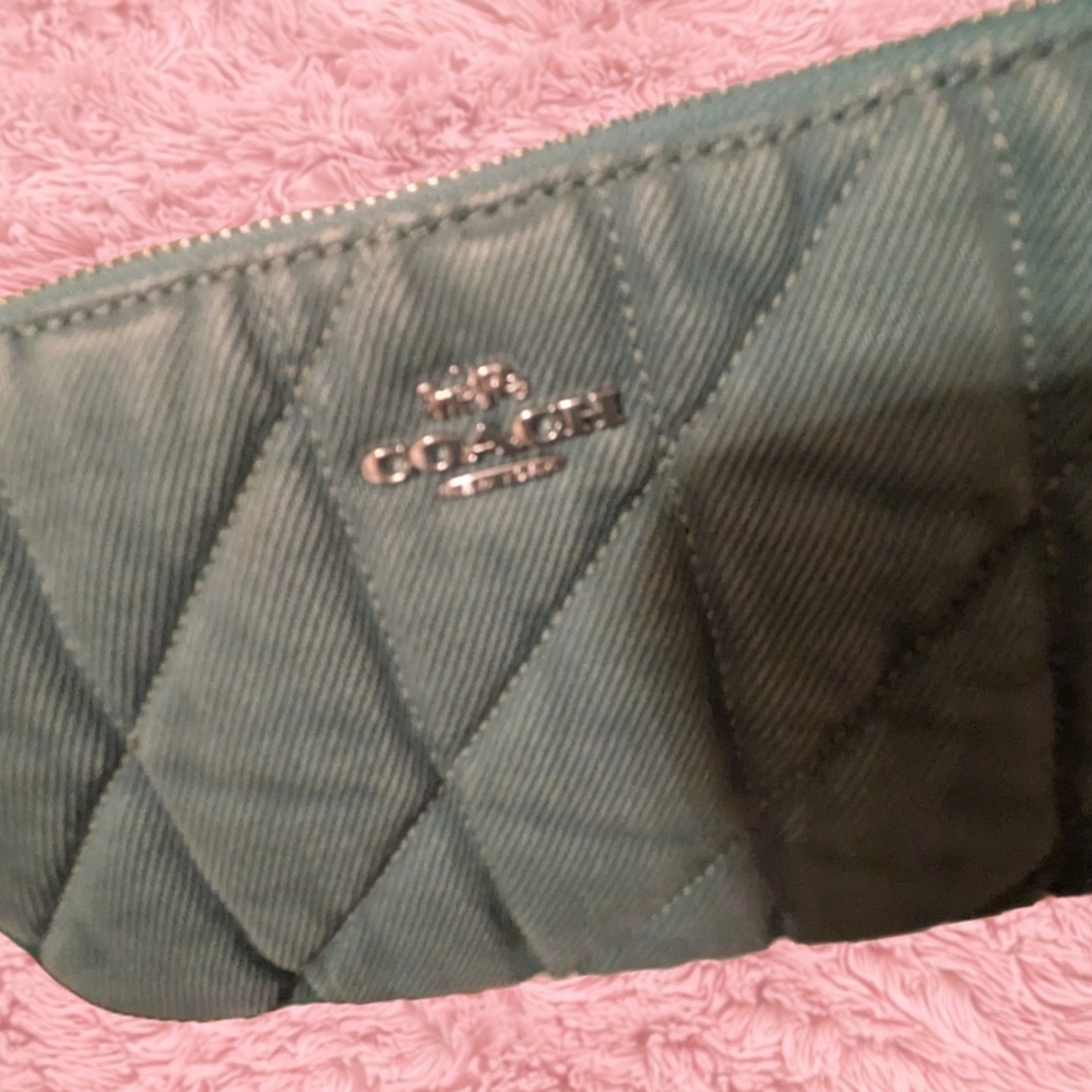 Coach Quilted Denim Shoulder Bag - Baquette Style - Green - NWT - Picture 3 of 8